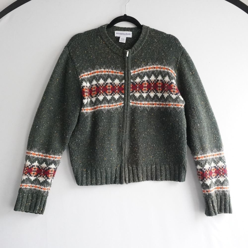 VTG Montana Blues Jean Y2K Women's Multicolor Fair Isle Zip Up Sweater‎ Size M